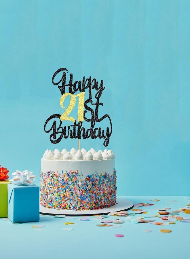 Confetti Happy Birthday Cake Topper, Black & Gold Glitter Birthday Decorations & Anniversary Celebrations (21) - Image 4